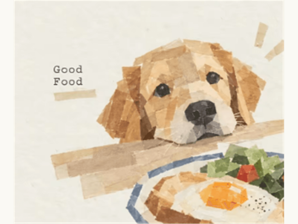 Washi Tape collage of a golden retriever at breakfast