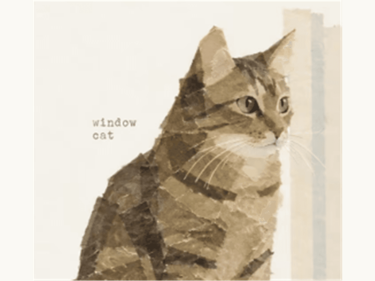 Detail of a tabby cat assembled from layered Washi Tape