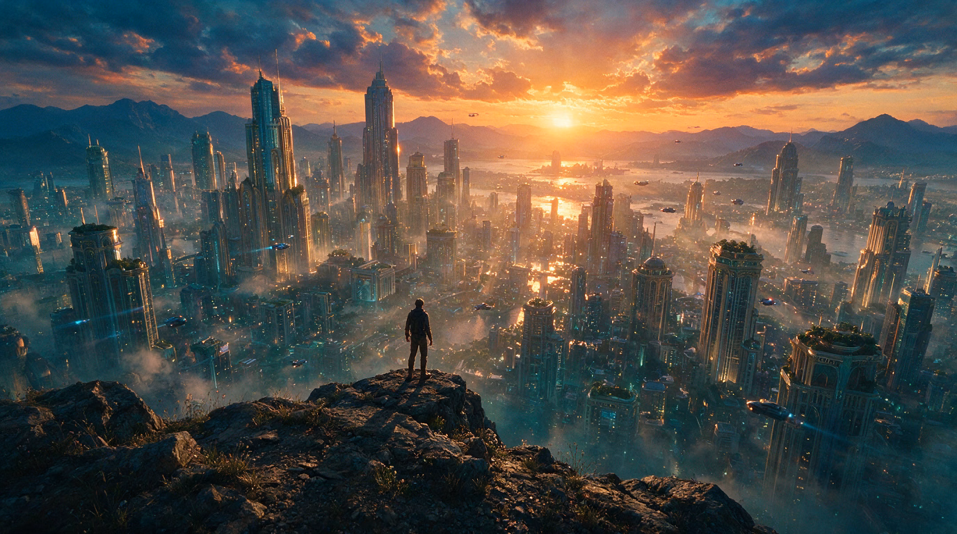 Cinematic sci-fi concept art of a futuristic city